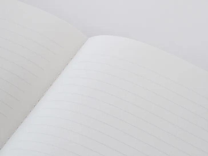 Open GRAPHILO A5 notebook showing smooth 8 mm ruled fountain pen paper