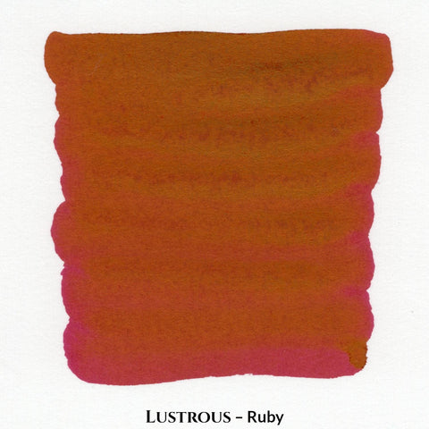 Inkforge Lustrous Ruby deep red fountain pen ink with gold sheen in a 30 ml bottle