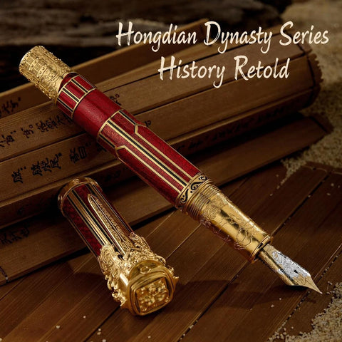 Close-up of the Hongdian D6 Han Dynasty 18K gold fountain pen nib