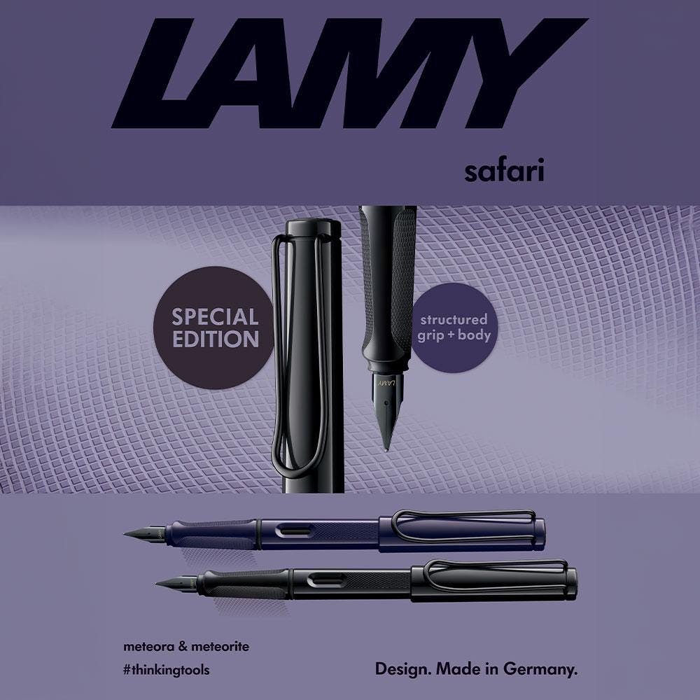 LAMY Safari 2026 Special Edition fountain pens in Meteora purple and Meteorite black