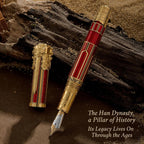 Ornate barrel and piston-filling detail on the Hongdian D6 Han Dynasty fountain pen
