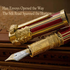 Hongdian D6 Han Dynasty red fountain pen with ornate Silk Road design